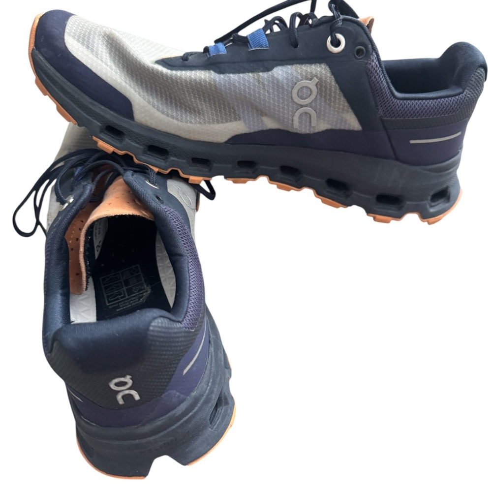 On Running Blue and Gray Sneakers with Distinctive Cushioning